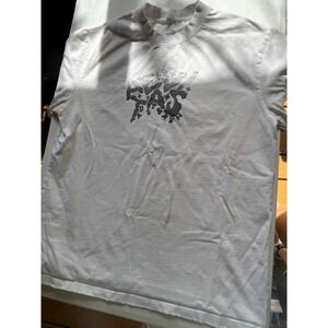 Mens White Graphic Print T-Shirt Abstract Star Design Short Sleeve Size L